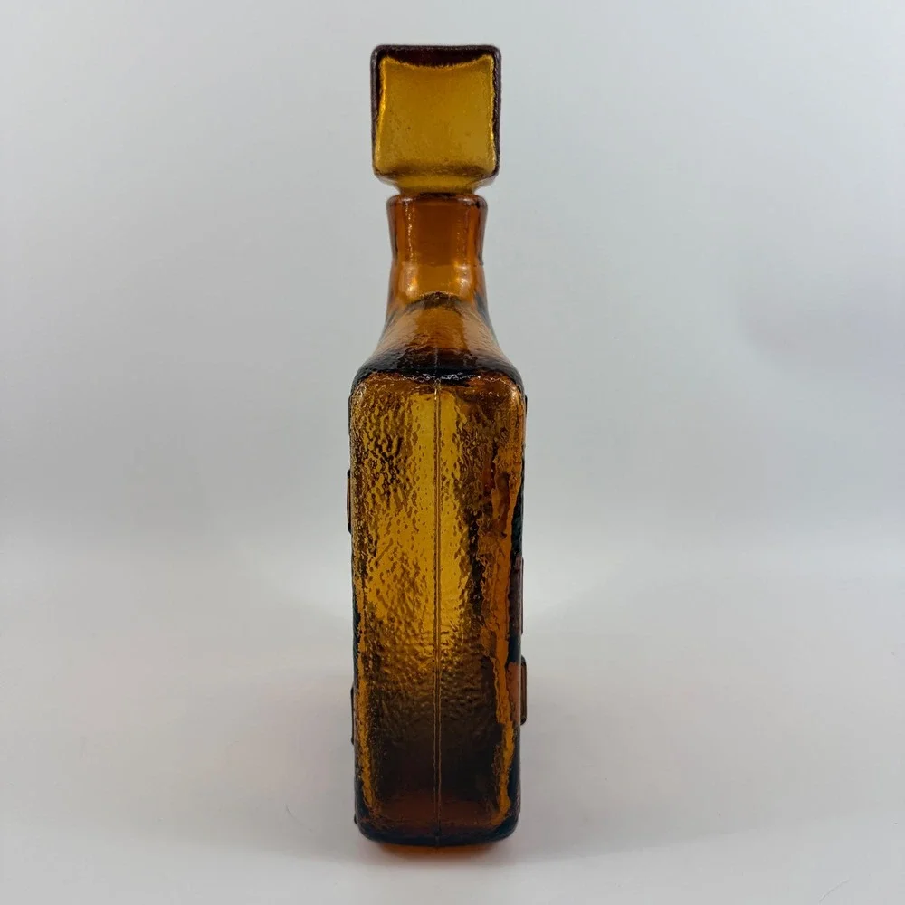 Empoli Brutalist Amber Art Glass Decanter Geometric Bottle Italy MCM